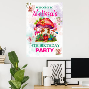 Toverspreide paddestoelenhuis met fee in betoverd poster