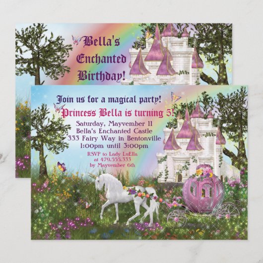 Toverspruitkasteel Prinsessenfeest Uitnodiging (Voorkant / Achterkant)