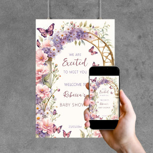 Tovertuin vlinders baby shower welkom poster
