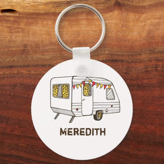 Tow Behind Camper Caravan Personalized Sleutelhang Sleutelhanger (Voorkant)