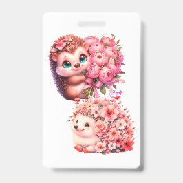  Tow cuteRomantic Floral Hedgehog Duo Illustration Badge