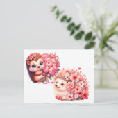  Tow cuteRomantic Floral Hedgehog Duo Illustration Briefkaart (Staand voorkant)