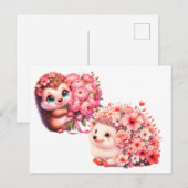  Tow cuteRomantic Floral Hedgehog Duo Illustration Briefkaart (Voorkant / Achterkant)