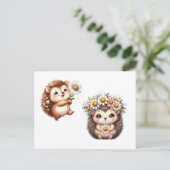 Tow cuteRomantic Floral Hedgehog Duo Illustration Briefkaart (Staand voorkant)