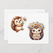 Tow cuteRomantic Floral Hedgehog Duo Illustration Briefkaart (Voorkant / Achterkant)