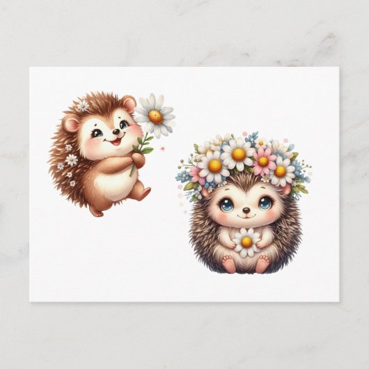 Tow cuteRomantic Floral Hedgehog Duo Illustration Briefkaart (Voorkant)