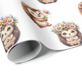  Tow cuteRomantic Floral Hedgehog Duo Illustration Cadeaupapier (Rol Hoek)