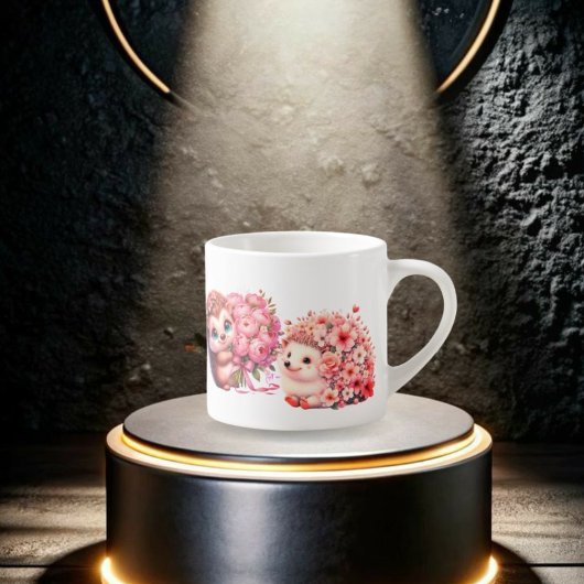Tow cuteRomantic Floral Hedgehog Duo Illustration Espresso Kop
