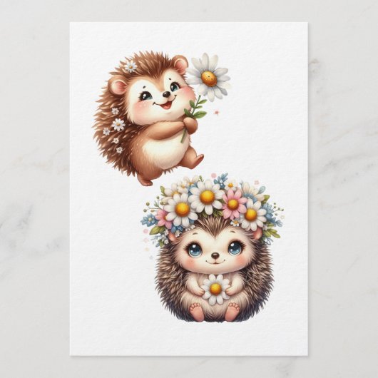  Tow cuteRomantic Floral Hedgehog Duo Illustration Kaart (Voorkant)