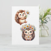  Tow cuteRomantic Floral Hedgehog Duo Illustration Kaart (Staand voorkant)