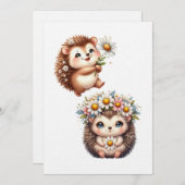  Tow cuteRomantic Floral Hedgehog Duo Illustration Kaart (Voorkant / Achterkant)