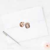 Tow cuteRomantic Floral Hedgehog Duo Illustration Ronde Sticker (Envelop)