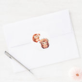 Tow cuteRomantic Floral Hedgehog Duo Illustration Ronde Sticker (Envelop)