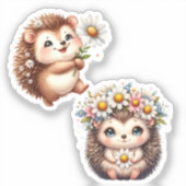  Tow cuteRomantic Floral Hedgehog Duo Illustration Sticker (Voorkant)