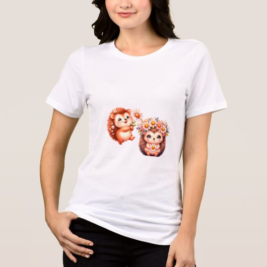  Tow cuteRomantic Floral Hedgehog Duo Illustration Tri-Blend Shirt (Voorkant)