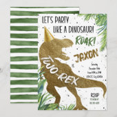 Tow-Rex Dinosaur Gouden Tweede Verjaardagsfeestje Kaart (Voorkant / Achterkant)