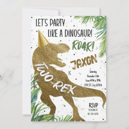 Tow-Rex Dinosaur Gouden Tweede Verjaardagsfeestje  Kaart