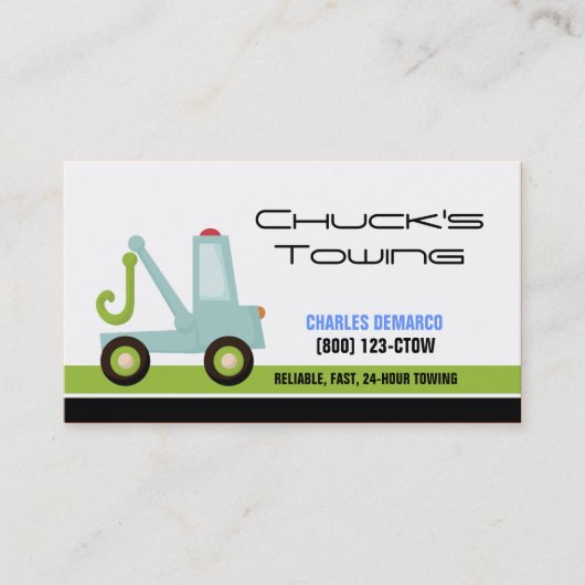 Tow Truck Automotive Business Card Template Green Visitekaartje (Voorkant)