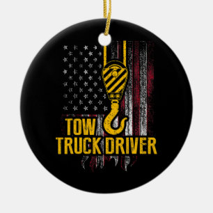 Tow Truck Driver USA Flag Funny Trucker Keramisch Ornament