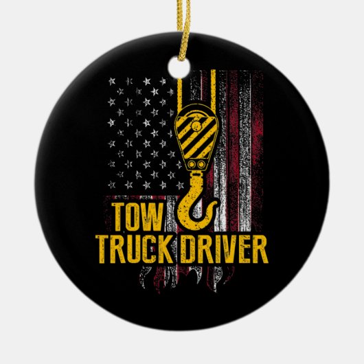 Tow Truck Driver USA Flag Funny Trucker Keramisch Ornament (Voorkant)