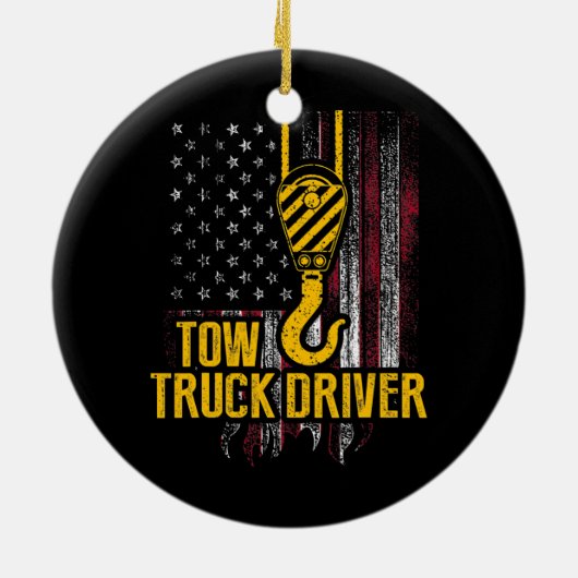 Tow Truck Driver USA Flag Funny Trucker Keramisch Ornament (Achterkant)