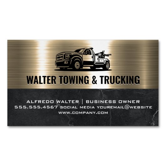 Tow Truck Logo | Metallic Gold marmer Magnetisch Visitekaartje (Voorkant)