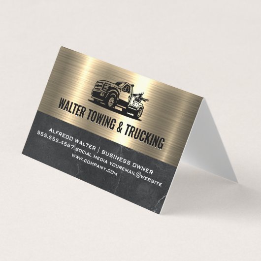 Tow Truck Logo | Metallic Gold marmer Visitekaartje (Voorkant)