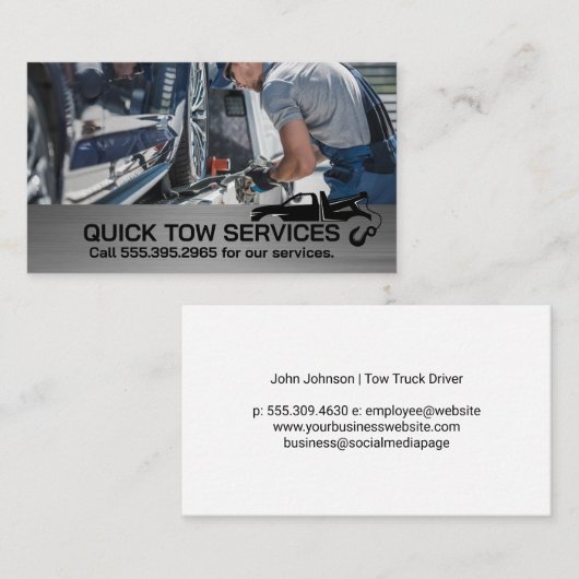 Tow Truck Operator Securing Car Visitekaartje (Voorkant / Achterkant)