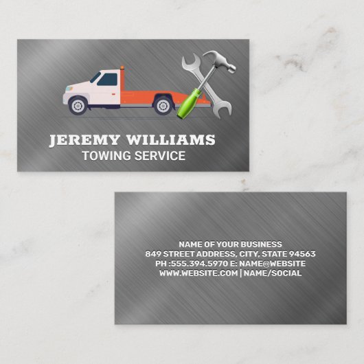 Tow Truck Services | Metaal | Hammer WFrench Logo Visitekaartje (Voorkant / Achterkant)