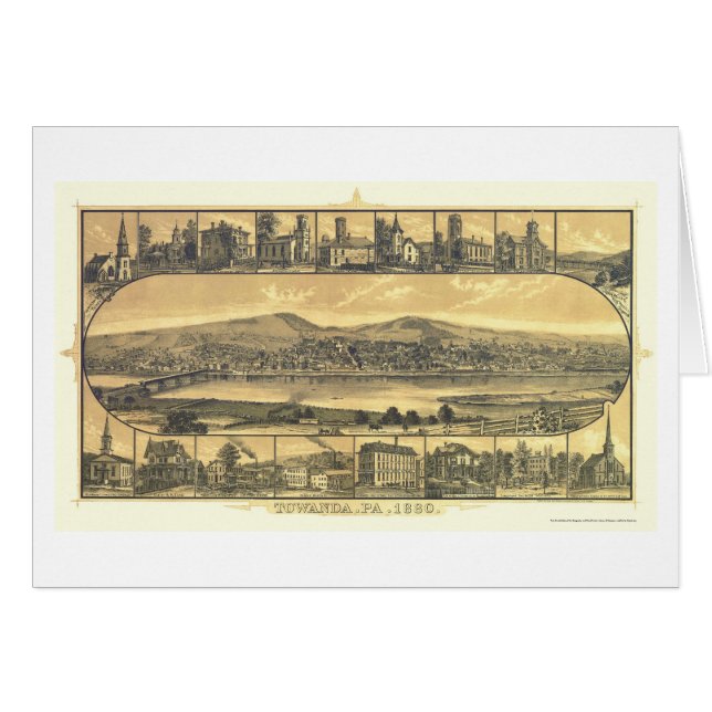 Towanda, PA Panorama Kaart - 1880 (Voorkant Horizontaal)