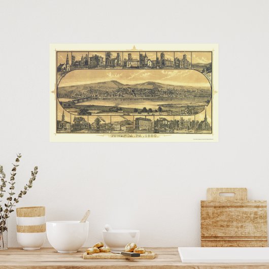 Towanda, PA Panorama Kaart - 1880 Poster (Keuken)