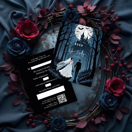Toward Haunted Castle Wedding Couple Spooky Forest RSVP Kaartje