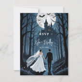 Toward Haunted Castle Wedding Couple Spooky Forest RSVP Kaartje (Voorkant)
