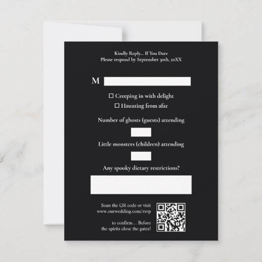 Toward Haunted Castle Wedding Couple Spooky Forest RSVP Kaartje (Achterkant)