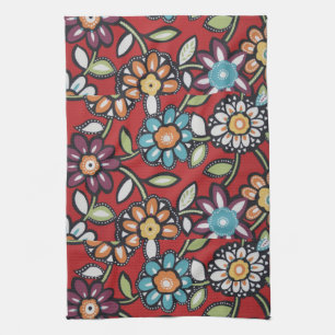 Towel met bloemen uit de jaren 70 theedoek