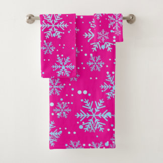 Towel Set, Bright Fuchsia Snowflakes Bad Handdoek