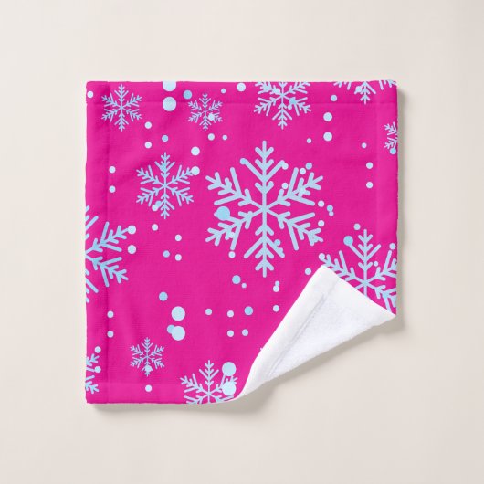 Towel Set, Bright Fuchsia Snowflakes Bad Handdoek (Wasdoekje)