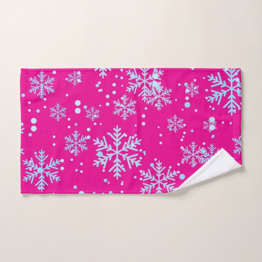 Towel Set, Bright Fuchsia Snowflakes Bad Handdoek (Handdoek)