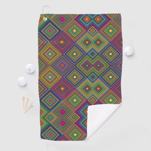 Towel with a vibrant geometric pattern  golfhanddoek (Insitu)