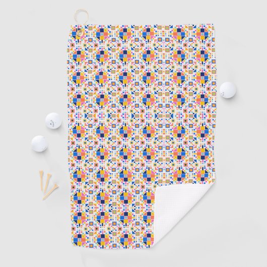 Towel with intricate, colorful geometric pattern  golfhanddoek (Insitu)