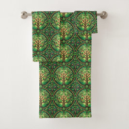 Towels with a vibrant tree of life pattern  bad handdoek