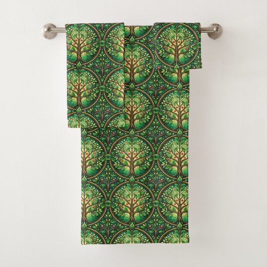 Towels with a vibrant tree of life pattern  bad handdoek