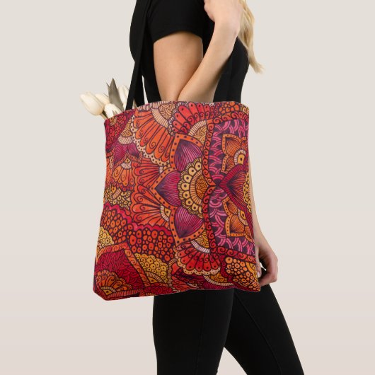 Tower bag patroon mehndi mandala orange tote bag (Dichtbij)