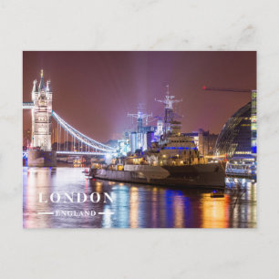 Tower Bridge Historisch Oorlogsschip Londen Feestdagenkaart