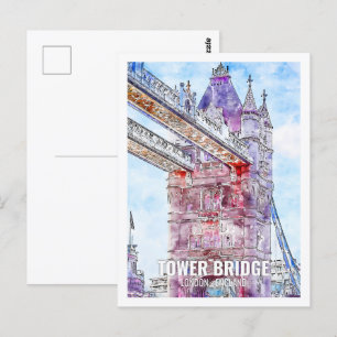 Tower Bridge Londen Beroemde Reisplaats Waterverf Briefkaart