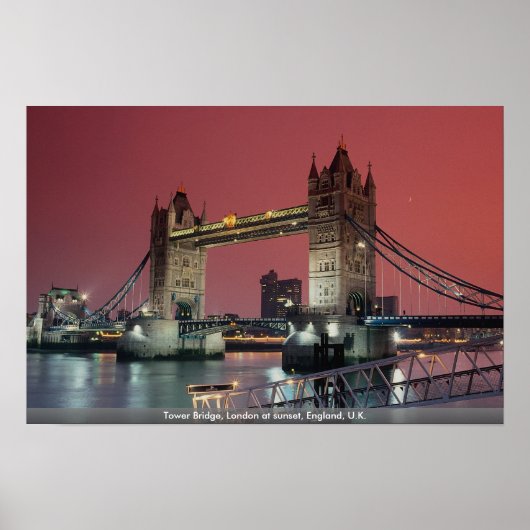 Tower Bridge, Londen bij zonsondergang, Engeland,  Poster (Voorkant)