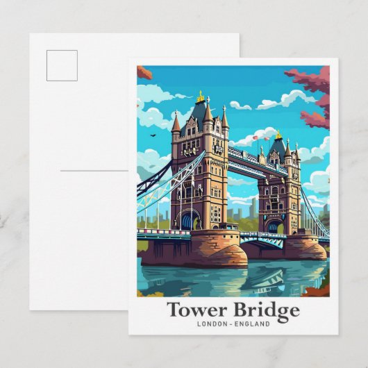 Tower Bridge Londen Engeland reisillustratie Briefkaart (Voorkant / Achterkant)
