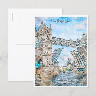 Tower Bridge Londen vintage reis waterverf Briefkaart