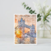 Tower Bridge Londen vintage reis waterverf Briefkaart (Staand voorkant)