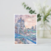 Tower Bridge Londen vintage reis waterverf Briefkaart (Staand voorkant)